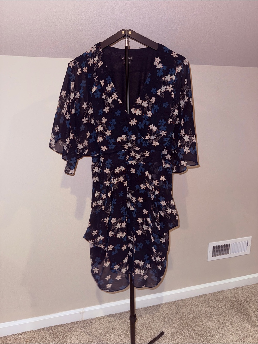 City Chic Navy Floral Asymmetrical Wrap Dress